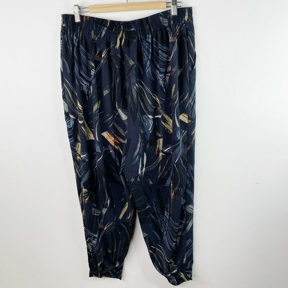 Addition Elle Jogger Pants Plus Size 16 Crepe Navy Blue Printed Pull On - Picture 3 of 5